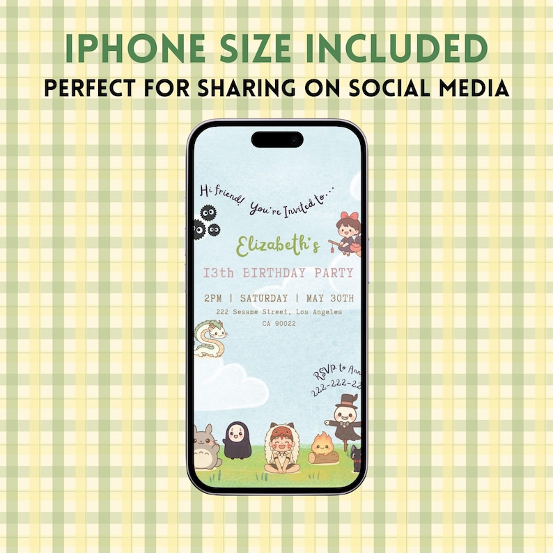 Ghibli and Friends Digital Birthday Invitation | Edit on Canva | Downloadable image 3