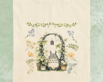 Totoro Canvas Tote Bag | Ghibli Floral Illustration