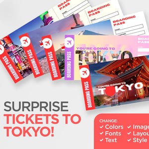 Tokyo Surprise Trip Gift Tickets: Editable Boarding Pass (Instant Download)