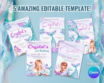 Mermaid Birthday Invitation – Editable Ocean Party Card | Printable Under the Sea Invite (Instant Download)