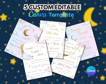 Twinkle Twinkle Little Star Gender Reveal Invitation – Editable Printable Baby Shower Invite (Instant Download)