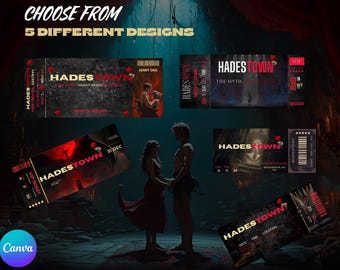 Hadestown Broadway Ticket Bundle – 5 Editable Musical Party Invitations | Printable Theatre Pass Set (Instant Download)