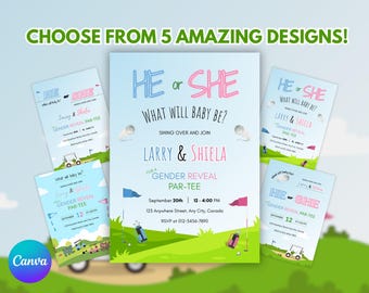 Golf Par-Tee Gender Reveal Invitation Card – Editable Printable Baby Shower Invite (Instant Download)