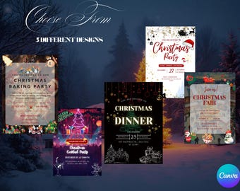 Christmas Invitation Card Bundle – 5 Editable Holiday Party Invites | Printable Festive Event Set (Instant Download)