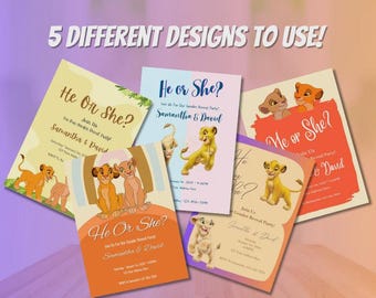 Lion King Gender Reveal Invitations: Simba & Nala, Editable in Canva (Instant Download)