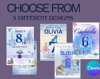 Cinderella Birthday Invitation Card – Editable Princess Party Template | Printable Fairytale Kids Invite (Instant Download)