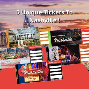 5 x Surprise Trip to Nashville Tickets | 5 Boarding Passes | Instant Download | Editable In Canva | Edit and Customize | Surprise Gifts