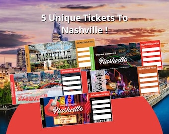 Surprise Nashville Trip Tickets: Editable Boarding Pass Gift (Digital Download Canva Template)