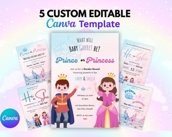Prince or Princess Gender Reveal Invitation – Editable Printable Baby Shower Invite (Instant Download)