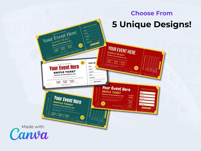 Full Color Raffle Ticket Printable Raffle Ticket Template: DIY Fundraiser Event Ticket (canva ...