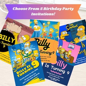 Simpsons Birthday Invitation: Editable Canva Template (Digital Download)