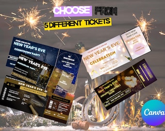 Editable New Year's Eve Ticket Invitation Templates (Digital Download)