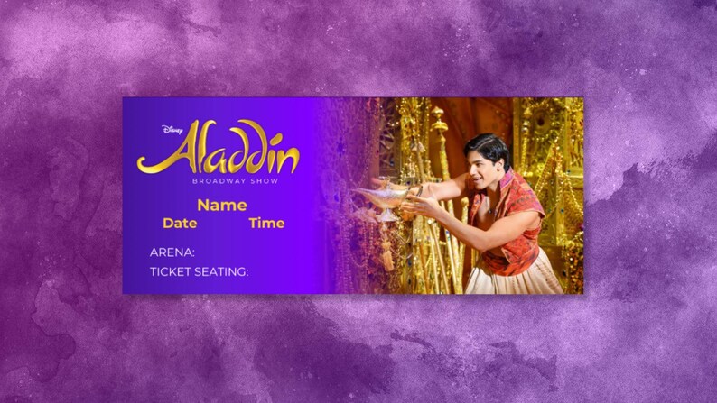 Aladdin Broadway Show Ticket Template: Editable Canva Design (2024 ...