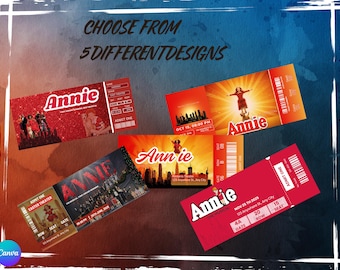Annie Broadway Ticket Bundle – 5 Editable Musical Party Invitations | Printable Theatre Pass Set (Instant Download)