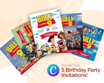 Toy Story Birthday Invitations: Buzz Lightyear & Woody, Canva Editable (Digital Download)
