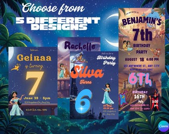 Aladdin Birthday Invitation | Princess Jasmine Party | Magic Lamp | Arabian Nights | Editable Digital Download Invite