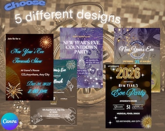 5 Editable New Year’s Eve Cards | Gold, Fireworks, Minimal, Champagne & Confetti Designs