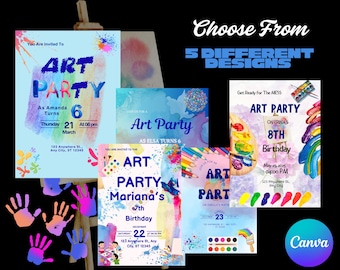 Art Party Birthday Invitation Bundle: 5 Creative Designs (Instant Download)