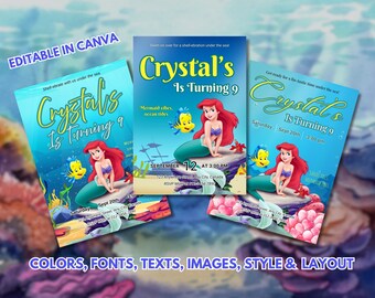 Little Mermaid Birthday Invitation – Ariel Party Card | Editable Printable Under the Sea Invite (Instant Download)