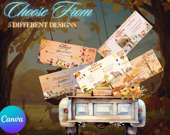 Thanksgiving Ticket Bundle – 5 Editable Fall Dinner Invitations | Printable Holiday Party Pass Set (Instant Download)