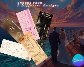 Boarding Pass Wedding Ticket Bundle – 5 Editable Destination Invitation Templates | Printable Travel-Themed Invites (Instant Download)