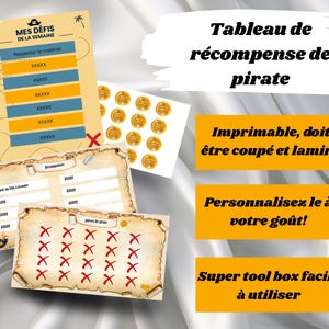 Tableau de récompense personnalisable - thème de pirate - 4 pack - modèle facile