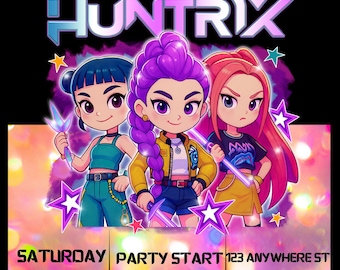 Tarjeta de cumpleaños/invitación de Kpop Demon Hunters (plantilla descargable, imprimible y editable)