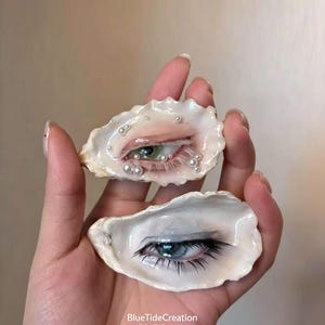 Natural Oyster Shell Evil Eye Brooch, Realistic Eye With Pearl Ornament, Punk Gothic Retro Pin, Avant-Garde Handmade Clothing Accessory