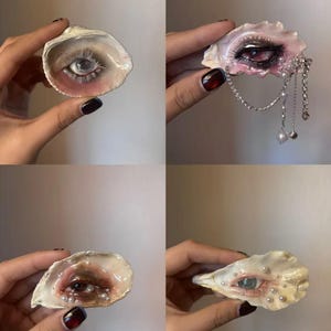 Handmade Oyster Shell Eye Brooch,Original Evil Eye Pearl Tassel Pin,Niche Dark Style Accessory,Creative Eye Jewelry,Unique Outfit Decor Gift