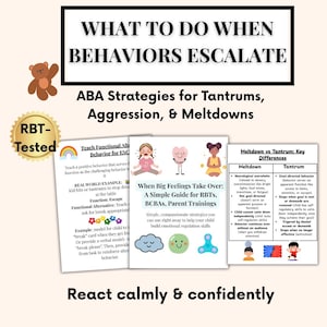 ABA Challenging Behaviors Toolkit: ABC, Function-based Interventions, Tantrum vs Meltdown Strategies