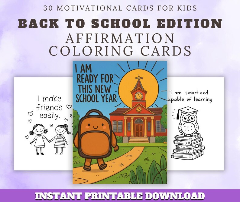 Back to School Affirmation Coloring Cards | Positive Kids Printable ...