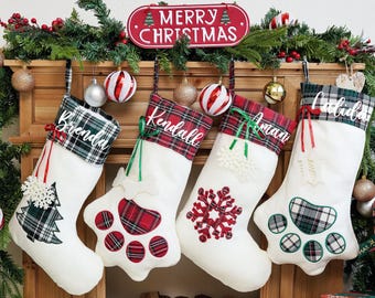 Bas de Noël écossais personnalisé avec nom personnalisé - Bas de Noël imprimé par transfert à chaud pour décoration de cheminée familiale