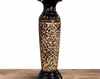 Vaso de chão de madeira esculpida à mão | Vaso decorativo alto para sala de estar e escritório