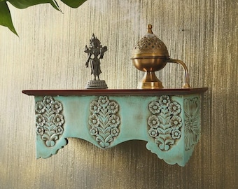 Hand-Carved Solid Hardwood Wall Shelf – Vintage Finish Decorative Shelves