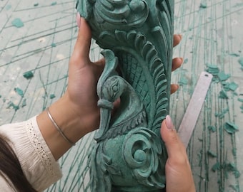 Suporte de consola em forma de pavão esculpido à mão | 45,7 cm (18") - Detalhe arquitetônico em madeira de teca