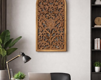 Painel de parede de madeira artesanal com estampa floral | Decoração para casa