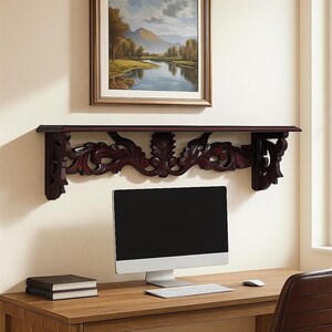 Antique Hand-Carved Wooden Wall Shelf for Living Room, Bedroom & Office image 5