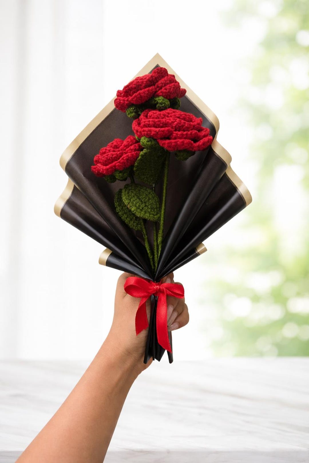 Handmade Crochet Red Rose Bouquet – Forever Flowers Gift for ...
