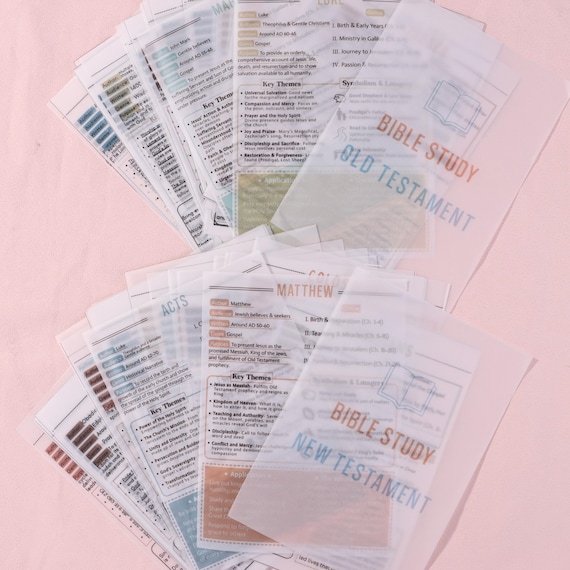 Bible summary, Bible Tip Ins, Transparent Vellum Paper Bible Study Guides, 5x7 Color Printed Bible Study Guide, Bible Chapter Summary