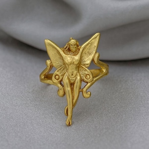 Gold Fairy Ring, Whimsical Angel Ring, Pixie Wing Statement Ring, Fantasy Jewelry, Mythical Goddess Ring, Fairycore Gift for Her8