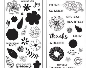 Hampton Art Clear Friendship Flower Layering Stamps Set of 2 - Wishing You Joy & Thanks a Bunch