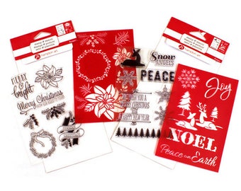 Two sets of Christmas Clear Rubber Stamps & Stencils from Hampton Art