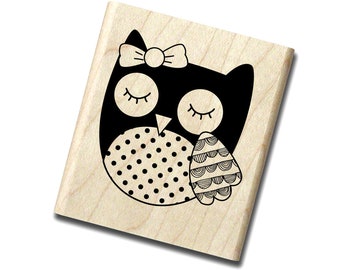 Owl with Bow - Wood Mounted Rubber Stamp by Hampton Art