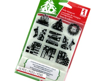 Inkadinkado Clear Stamp Set with Stamping Block - Inchies Christmas Morning