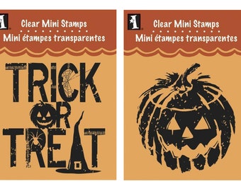 Set of Two Halloween Clear Acrylic Mini Stamps from Inkadinkado + Acrylic Block