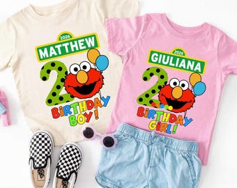 Customized Character Birthday Family Shirt, Elmo & Friends, Birthday Gifts For Kids, Family Matching Birthday tee, Sesame Street Shirt
