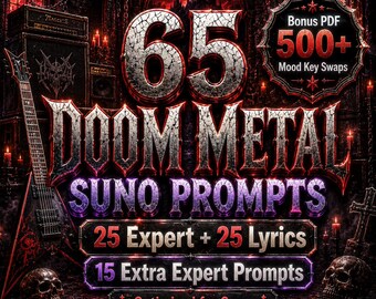 Doom Metal AI Music Prompts for Suno | Expert, Lyrics, Mood Prompts + Key Swaps Digital Download