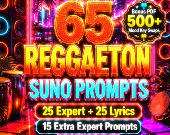 Pacchetto di prompt per Reggaeton Suno / 25 prompt esperti + 25 prompt per testi + 15 prompt rari per stati d'animo esperti e oltre 500 scambi di tonalità per stati d'animo in formato PDF