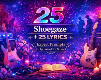 Shoegaze Prompts for Suno, 50 Expert AI Music Tracks (PDF Download)
