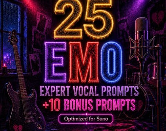 Emo Vocal Prompts for Suno | 25 Expert AI Music Prompts